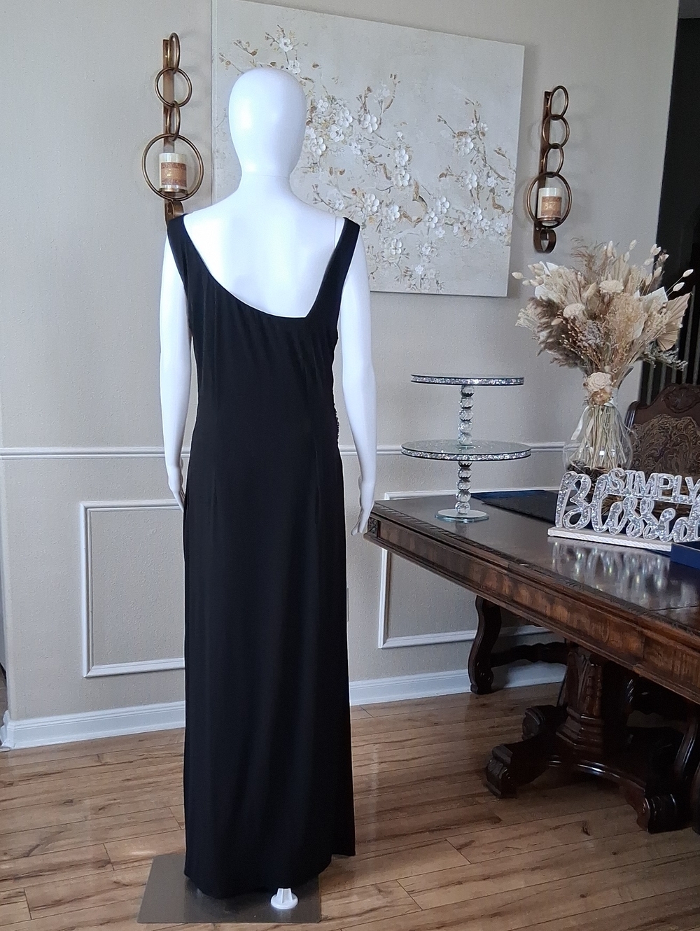 Women's Black Embellished Floor-Length Evening Gown By Cachet  Size 14 - Picture 5 of 15